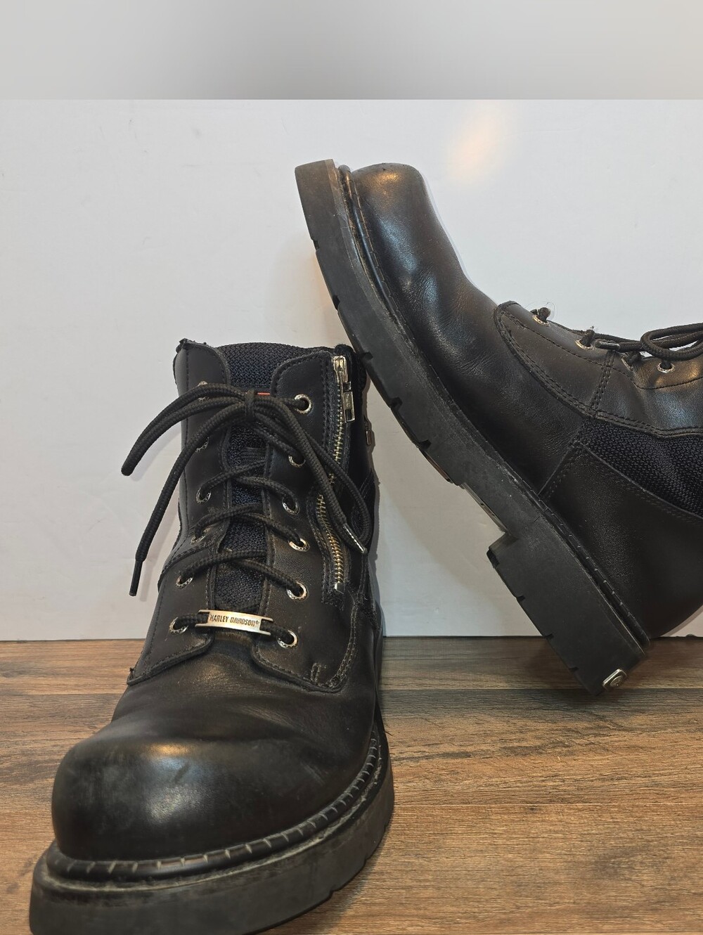 Harley-Davidson Boots Size 10.5 Black Leather Side Zip Lace Up Motorcycle 91541